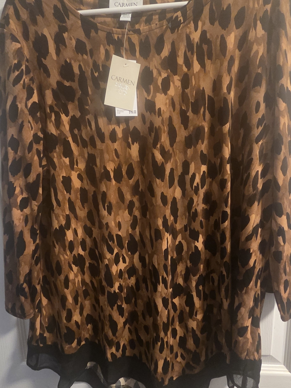 Leopard Print Carmen Women’s Top Tunic in Brown XL NWT